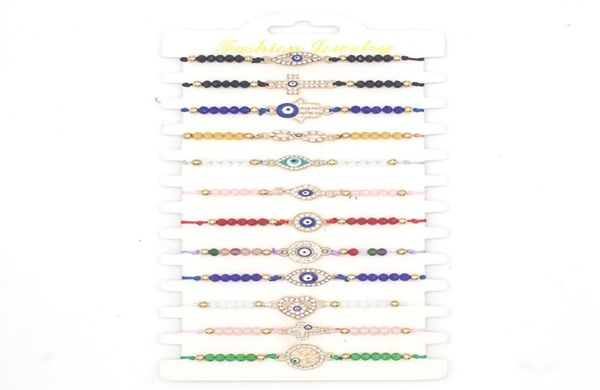 

12 pcs colorful diamond evil eye beaded bracelets handmade braided string good luck nazar amulet bangle lucky turkish religious sy8613322, Golden;silver