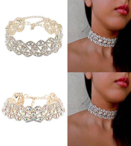 

women crystal rhinestone choker necklace full diamond collar gothic wedding party jewelry3575038, Golden;silver