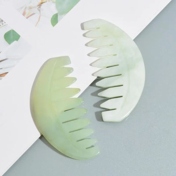 

nature jade comb massage spa head therapy treatment on gua sha board scalp massager brushes, Silver