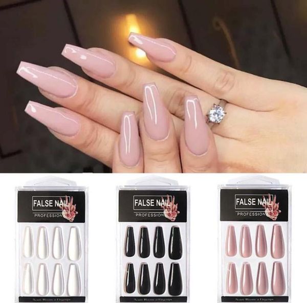 

20pcsbox long french false nails solid color ballet nail tips display press on nails fake nail manicure with glue tools2379084, Red;gold