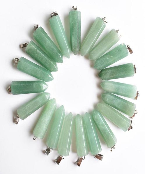 

natural stone green aventurine hexagonal pillar shape charms point chakra pendants for jewelry making diy necklace earrings6246859, Bronze;silver