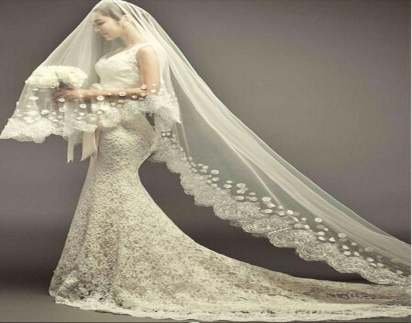 

2017 new luxury wedding veil with long train appliques 3m whiteivory wedding accessories wedding dress elegant bridal veils57586347373979, Black