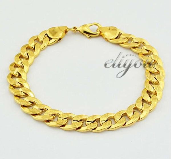 

new fashion jewelry 9mm mens womens frosted curb cuban chain 18k yellow gold filled bracelet gold jewellery djb815049760, Golden;silver