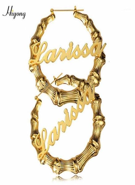 

507090mm stainless steel customizable bamboo hoop earrings custom name earrings customize hiphop for women gift19402927, Golden;silver