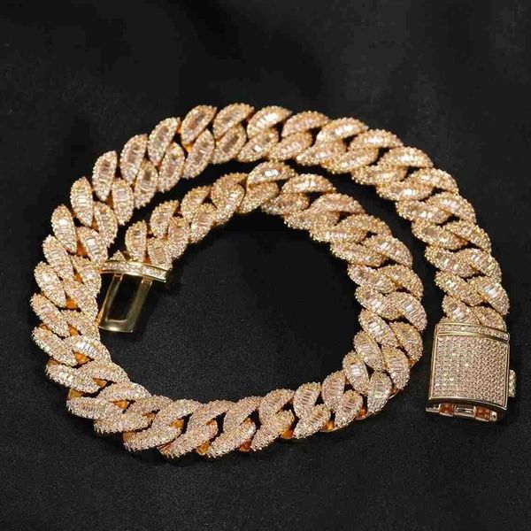 

hip hop jewelry 925 sterling silver 16mm baguette moissanite iced out miami cuban link necklace
