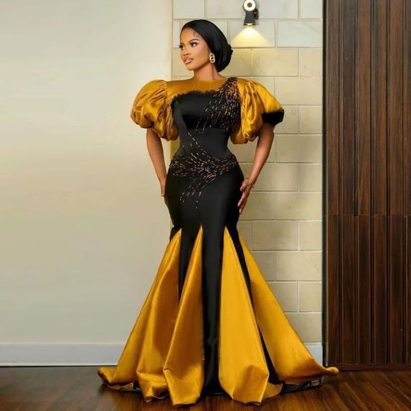 

gold and black aso ebi prom dresses plus size african nigerian formal party dress mixed color beaded mermaid evening gown, Black;red