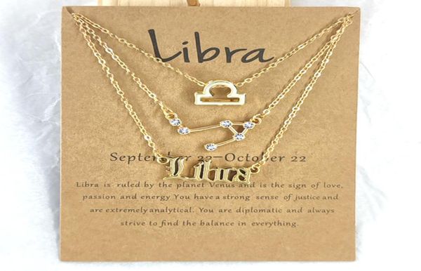 

3pcs zodiac sign necklaces 12 constellation pendant necklace astrology horoscope old english jewelry2388378, Silver