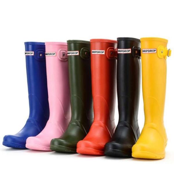 

women rainboots fashion kneehigh tall rain boots england style waterproof welly boots rubber rainboots water shoes rainshoes7372403, Black;red