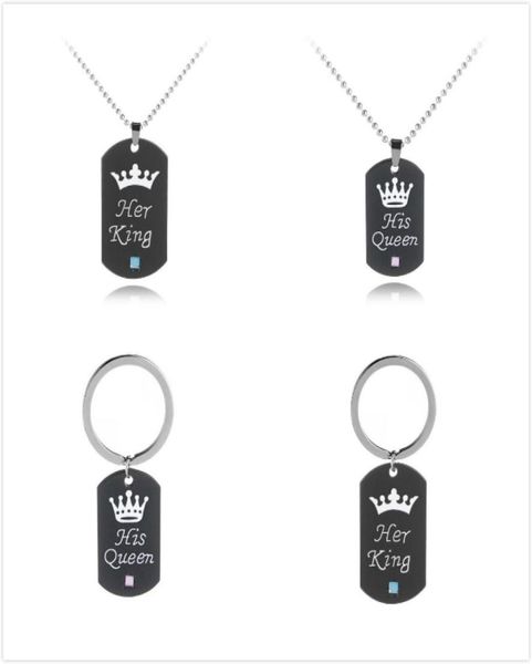 

stainless steel her king his queen necklacekey chain dog tag crown couple necklacekeyring pendants chains lovers jewelry gift2880828, Silver