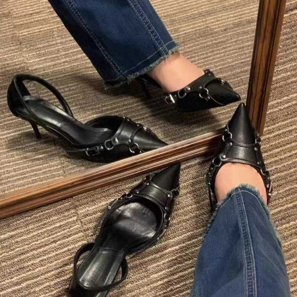 

sandals punk wind fashion high heels large size metal buckle with women's shoes summer sandals zapatos de mujer pumps 230417, Black