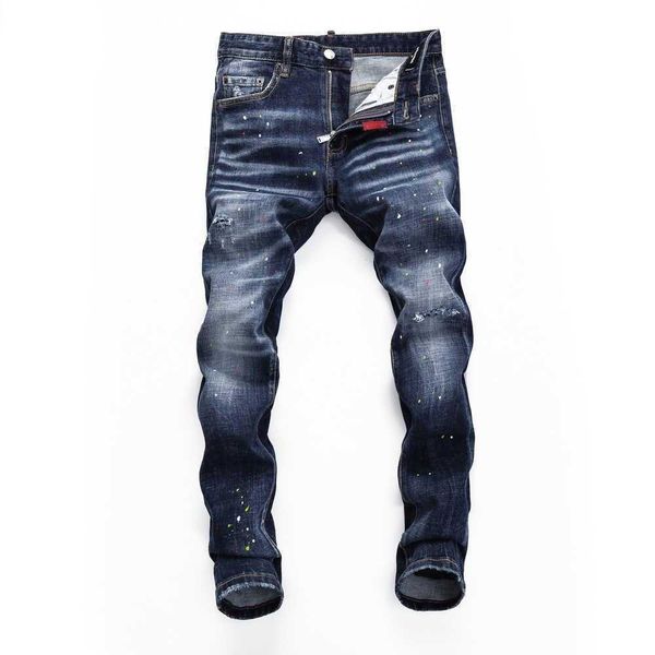 

2023 spring and autumn broken hole elastic water wash small foot tight night club fashion simple d2 jeans, Blue