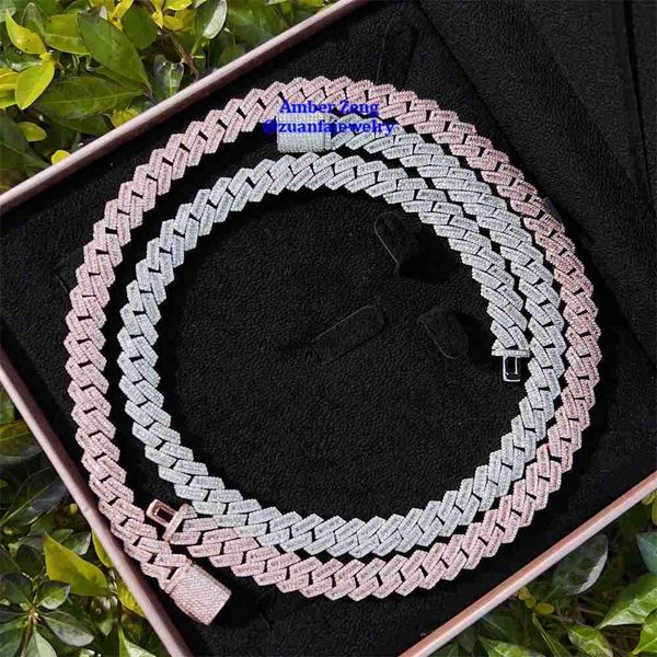

hip hop jewelry 12mm baguette diamond necklace 18k gold plated vvs moissanite bracelet 925 silver iced out cuban link chain