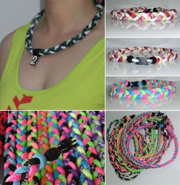 

triple braided titanium choker tornado sports baseball rope necklaces2137666, Golden;silver