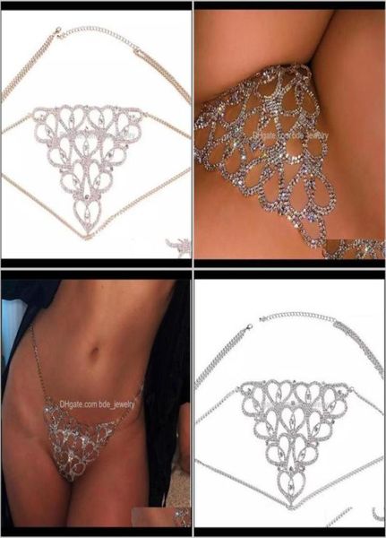

belly chains jewelryheart shaped rhinestone thong bling crystal underwear body jewelry for women waist chain charming nightcl6920486, Silver