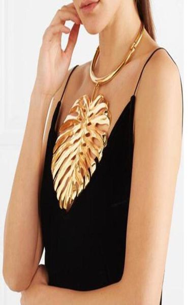 

chokers jerpvte vintage gold silver black long big leaf maxi statement necklaces pendants collier female boho fashion women jewe4915045, Golden;silver