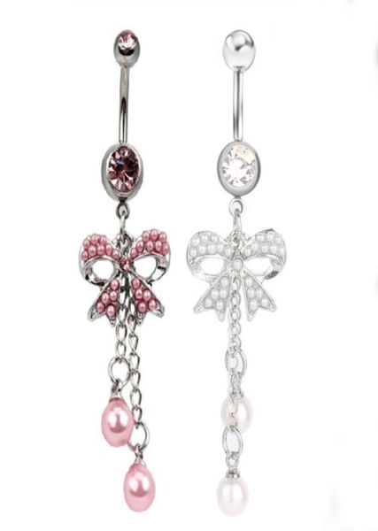 

d0564 2 colors the bowknot with pearl style belly button navel rings piercing body jewelry mix colors7966539, Silver