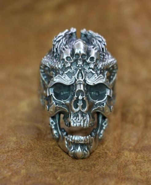 

linsion 925 sterling silver high details dragon skulls ring mens biker ring ta132 us size 7 to 157162629, Golden;silver