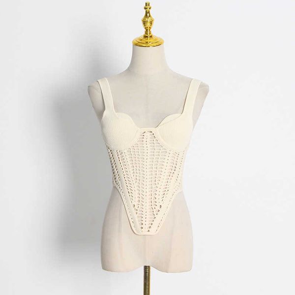 

solid oudina summer color sling fishbone hollow perspective ladies clothing crop women's vest dmk, White