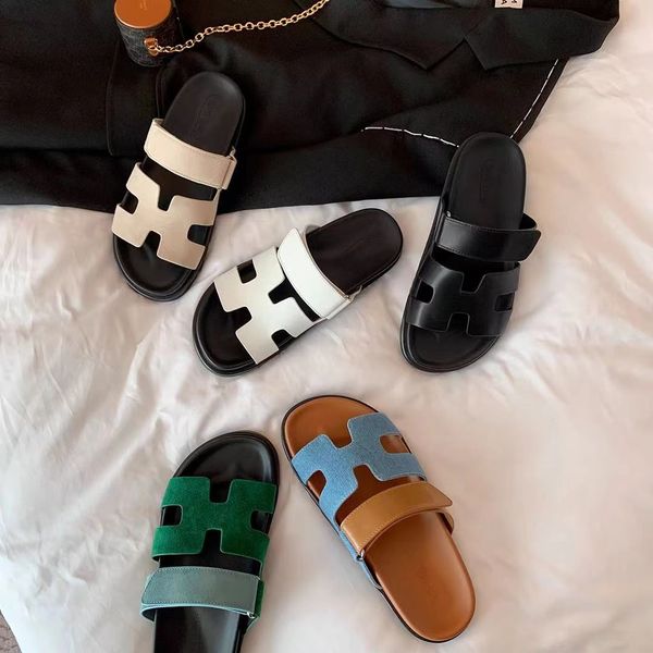 

designer sandles chypre h sandal flat man slipper womans sandalias luxzury leather denim slides mules 2023 designer flip flops summer beach, Black