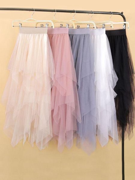 

dresses zoki elegant women ball gown tulle skirt spring korean elastic high waist mesh long skirt summer party pink faldas mujer new, White;black
