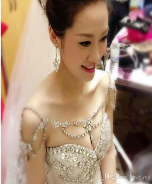 

simple style epaulet silver crystal rhinestone shining shoulder necklace epaulet jacket wedding bridal dresses jewelry1965904, White