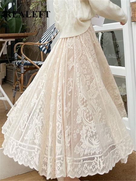 

dresses realeft vintage women's lace crochet umbrella long skirts bohemian high waist hollow out female maxi skirts spring summer, Black;gray