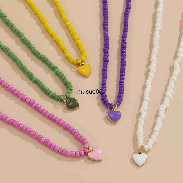 

pendant necklaces fashion handmade multicolor seed beads necklace for women sweet heart pendants necklace summer girls choker collar jewerly, Silver