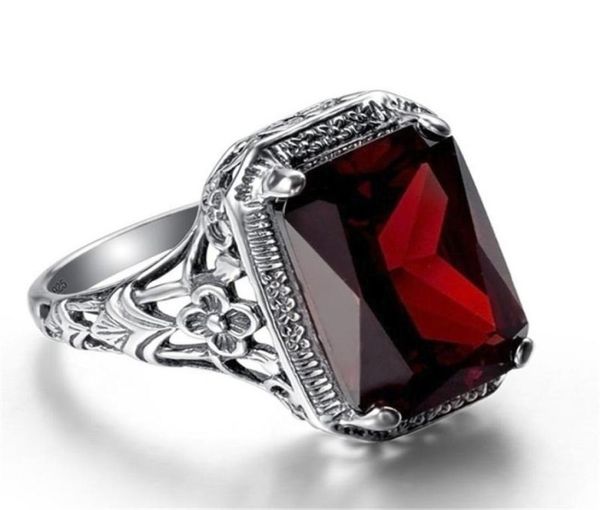 

fashion retro gothic ruby 925 sterling silver plated ring personalized punk couple rings jewelry size 6107092461, Golden;silver