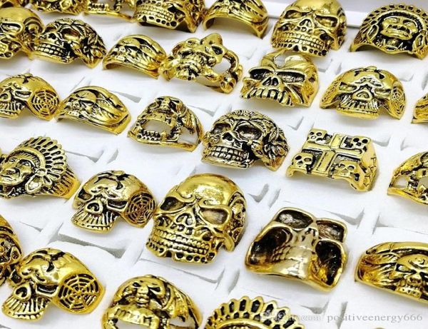 

punk style 30pcslot skull rings mix silver gold titanium steel silver love ring skeleton big sizes men039s women metal jewelry4504116