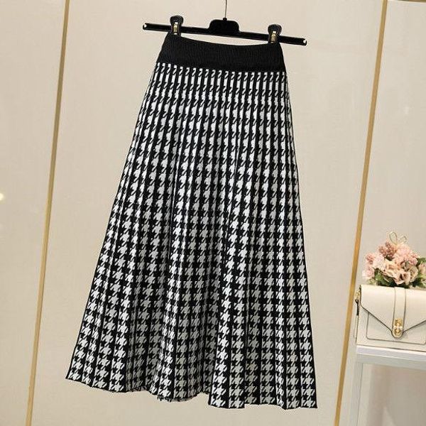 

dresses women 2022 autumn winter elastic band knitted big hem skirt female high waist midlong skirt ladies thick warm aline skirts d55, Black;gray