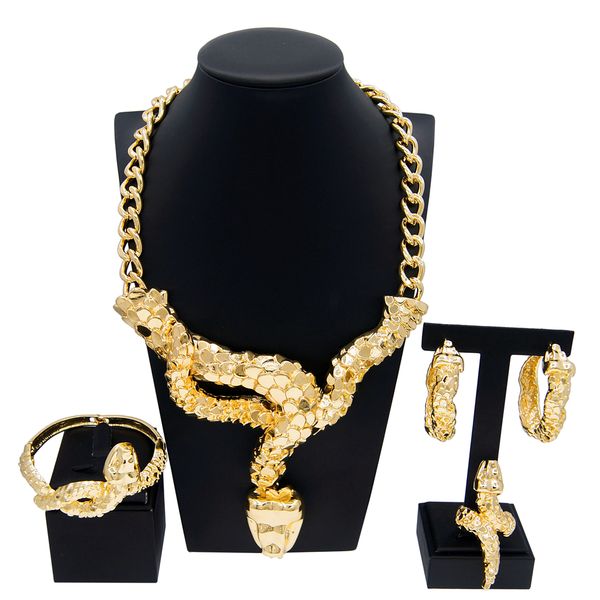 

italian gold jewelry set women's evening dress four piece jewelry set, Black