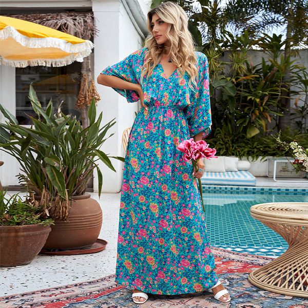 

elastic band waist long sleeve printed long dress, Black;gray