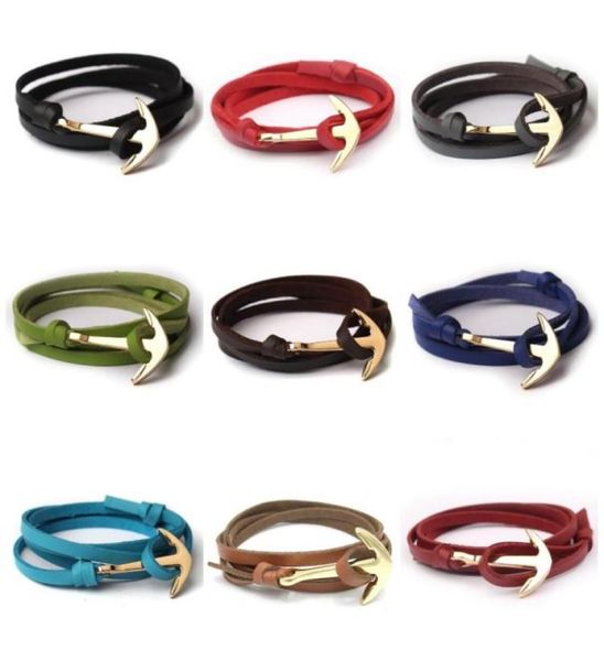 

handmade genuine leather wrap bracelet gold silver black anchor cuff leather bracelets fashio jewelry6565052, Golden;silver
