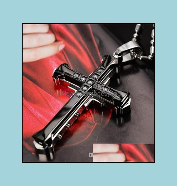 

mens crystal cross pendant sier gold black stainless steel necklace drop delivery 2021 necklaces pendants jewelry pyikm3495425, Silver