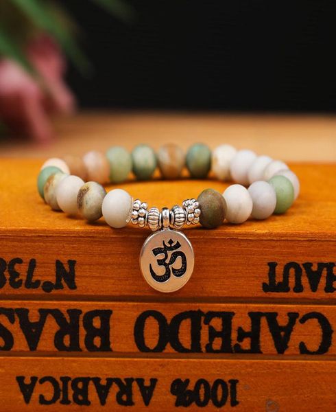 

8mm matte amazonite stone strand bracelet yoga chakra mala bracelet om lotus women men beaded charm bracelets handmade jewelry7328118, Black