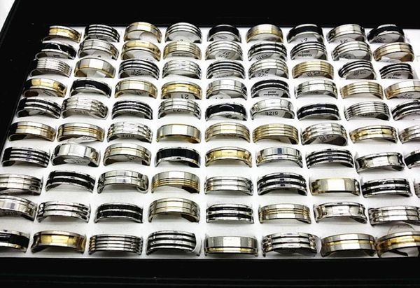 

whole assorted mix styles men039s fashion silvergoldblack stainless steel wedding jewelry polished band rings brand new1134060, Slivery;golden