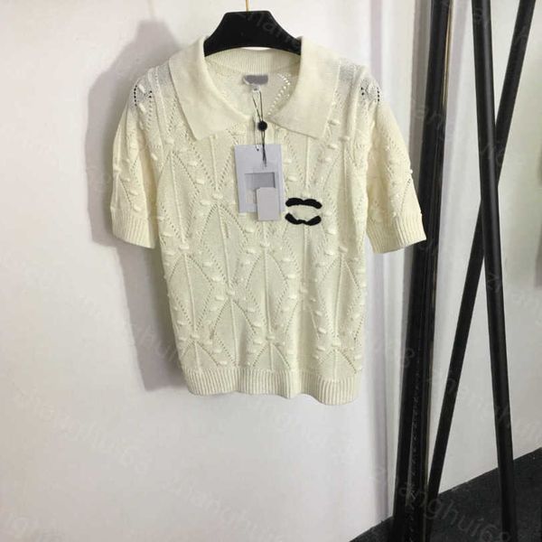 

23ss womens knits womens designer clothing popetti polo neck short sleeve hollowed out sweater womens clothes a1, White