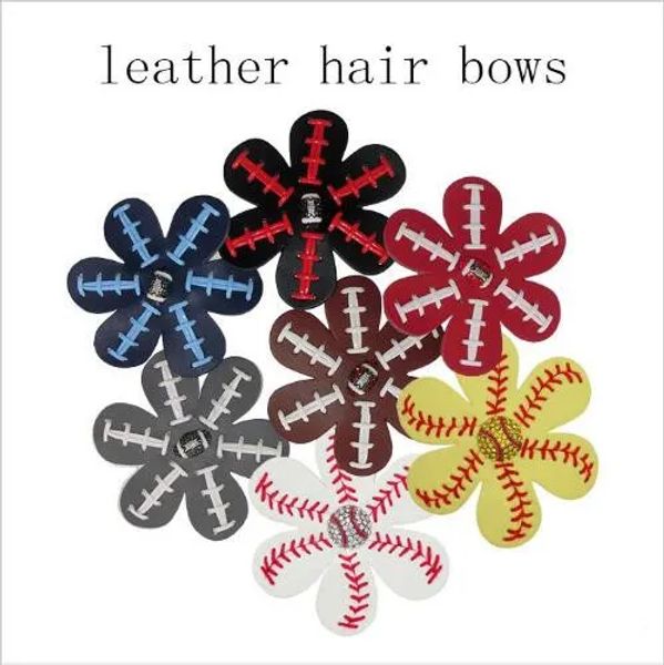 

baseball softball hairclips football leather flower clips seamed bows rhinestone hairpin hairs barrettes accessories byp4694