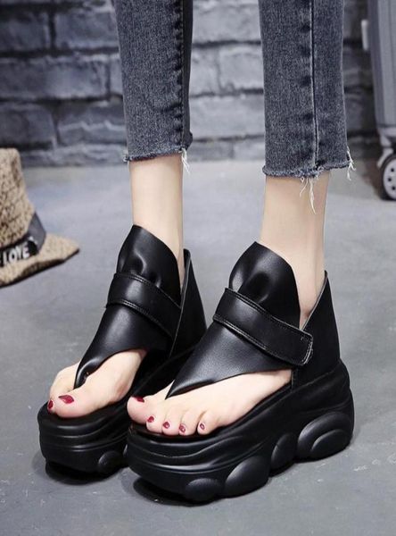 

summer leather women sandals platform 65cm wedge heels shoes comfortable outside flipflops white sneakers beach6953837, Black
