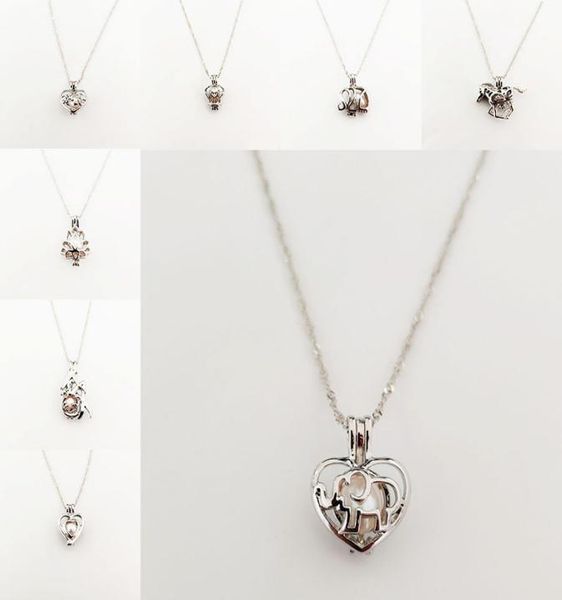 

pearl cage pendant locket necklace mermaid sea horse rose pearls oyster pendant animal charm fine jewelry set for women children5111301, Silver