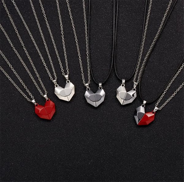 

2pcsset minimalist lovers matching friendship heart pendant couple magnetic distance faceted pendants necklace jewelry7604739, Silver