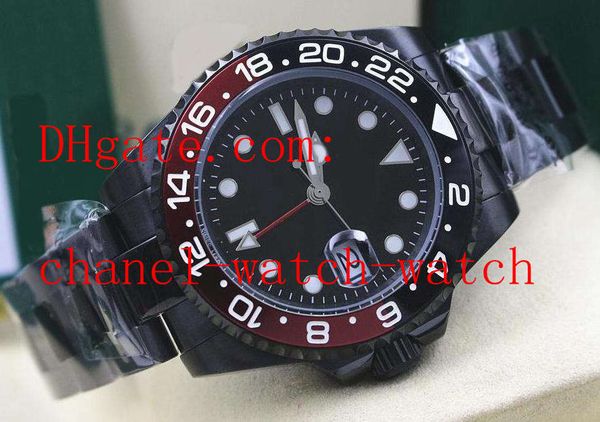 

selling gmt 40mm black red pvd mens watch 16710 asia 2813 movement automatic mens watches, Slivery;brown