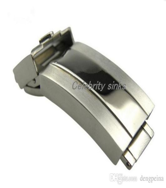 

16mm band buckle deployment clasp silver polished brushed stainless steel for rolexwatch2083542, Black;brown
