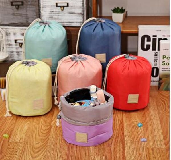 

new arrival barrel shaped travel cosmetic bag nylon polyester high capacity drawstring elegant drum wash bags makeup organizer sto6877984