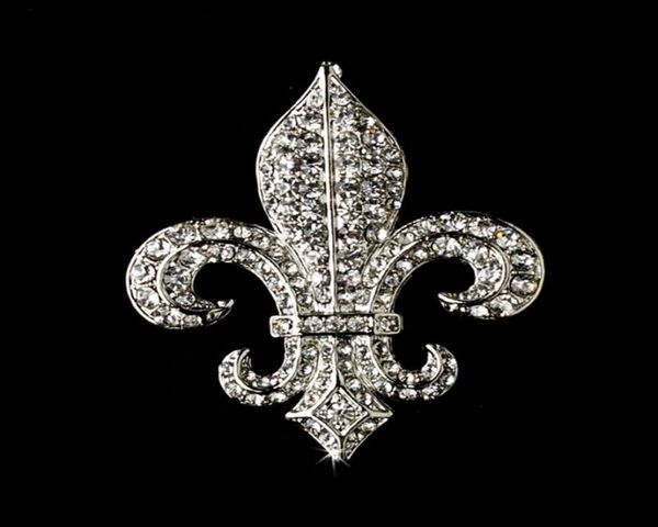 

2quot vintage silver clear rhinestone fleur de lis brooch s04419354, Gray
