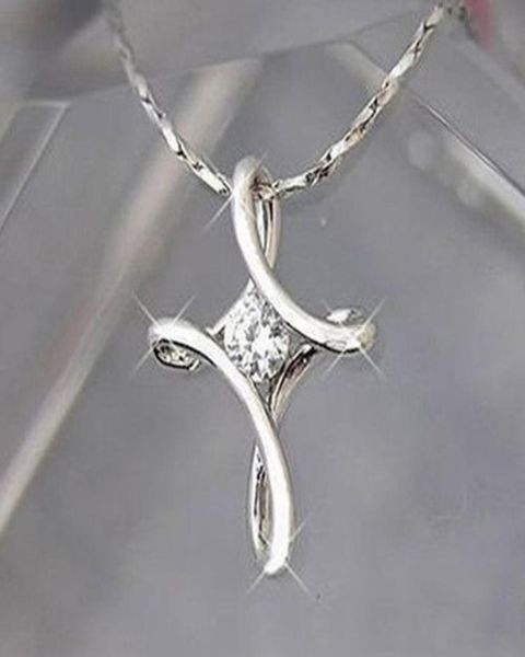 

whole white gold plated cross jewelry zirconia pendant necklace chain jewellery xmas5030336, Silver
