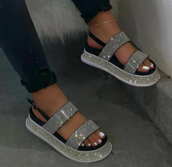 

women sandals shoes summer beach shoes bling crystal rhinestone ladies gladiator sandals platform fashion wedges woman footwear9629878, Black