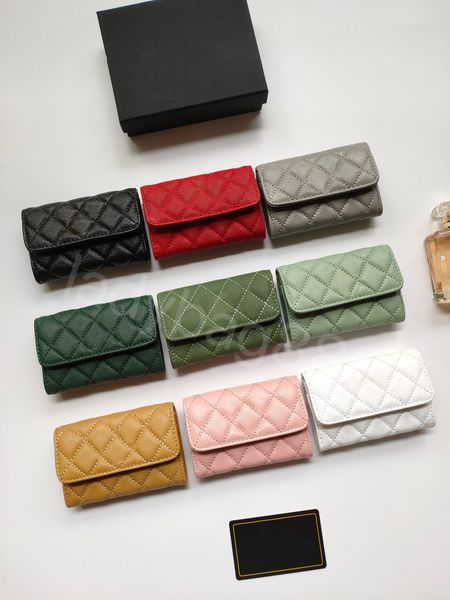 

2023 luxury brand cc cardholder new wallet classic embossed caviar plaid box, Brown;gray