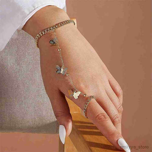 

charm bracelets fashion butterfly pendant link wrist bracelet for women finger ring bracelets summer aesthetic jewelry, Golden;silver