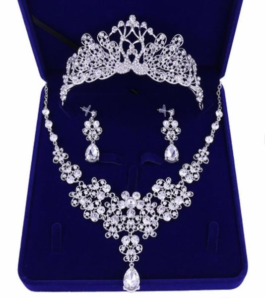 

wedding bride jewelry tiaranecklaceearrings set korean tiara wedding diamond necklace set wedding accessories whole6547799, Slivery;golden